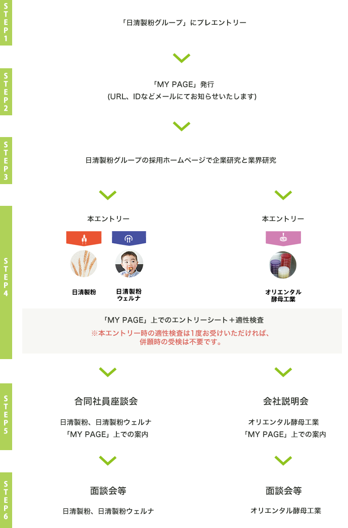 採用のフロー(食品化学系職種について)